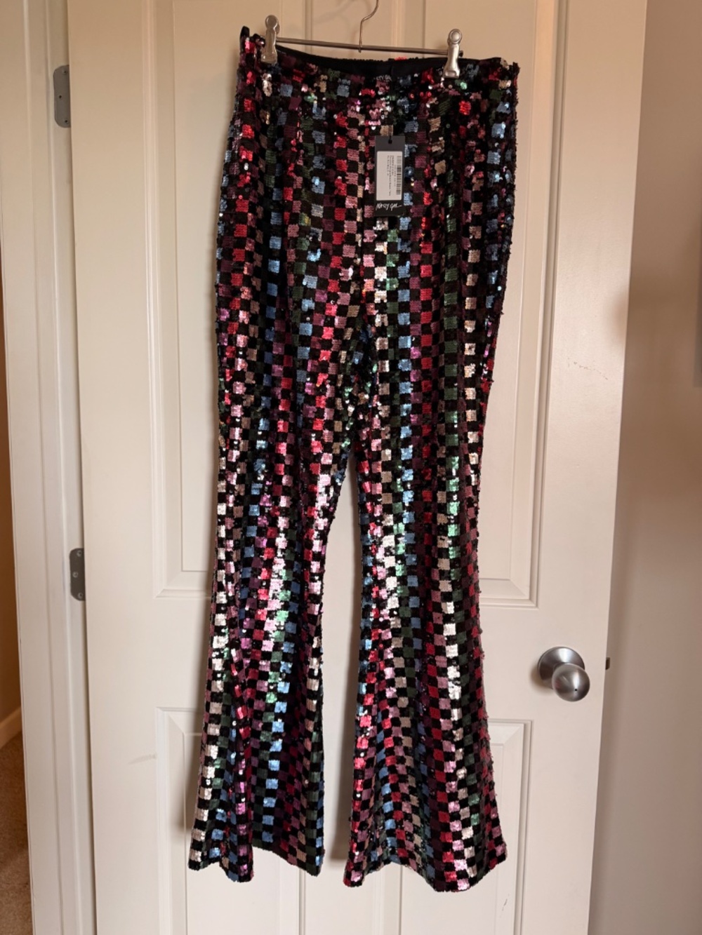 BNWT Nasty Gal Checkerboard Sequin Blazer and Flared Pants - Picture 6 of 8